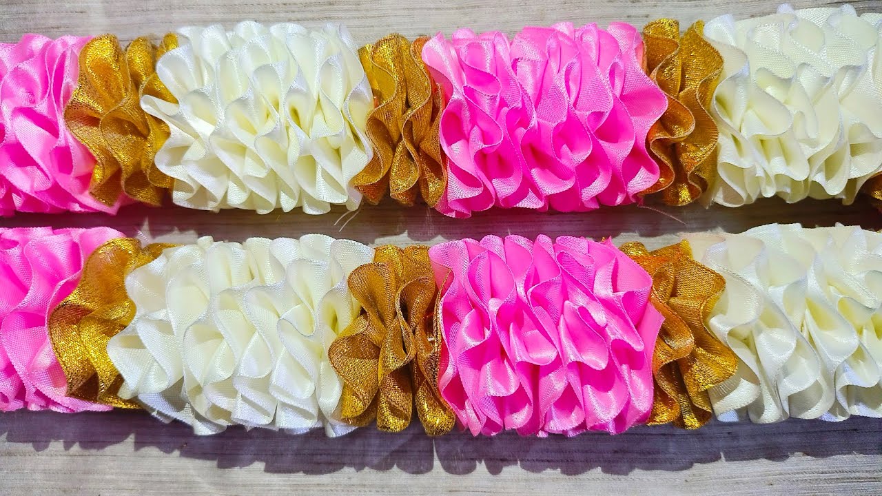 Beautiful Artificial Garland Making 🌹🎀||Ribbon craft Garland|| Handcraft||SUJATA DAS