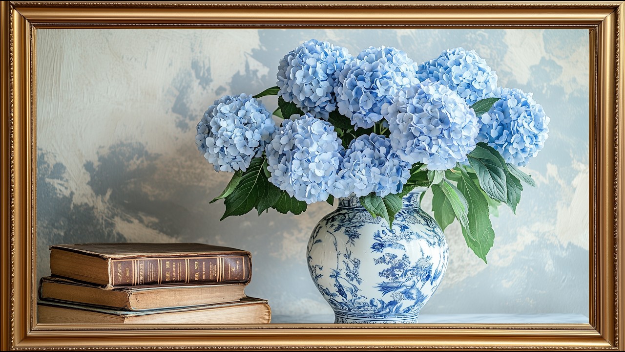 Timeless Blue Hydrangea Elegance | 2 Hour Relaxing Chinoiserie Decor | 4K Frame TV Art