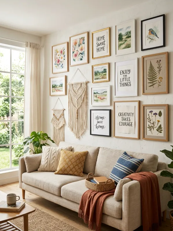 How to Style a Gallery Wall With Handmade Art in Your Living Room