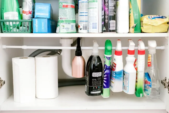 Tension Rod Cleaning Supply Holder