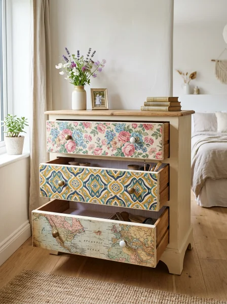 Creative Design Ideas for Decoupaging Dresser Drawers