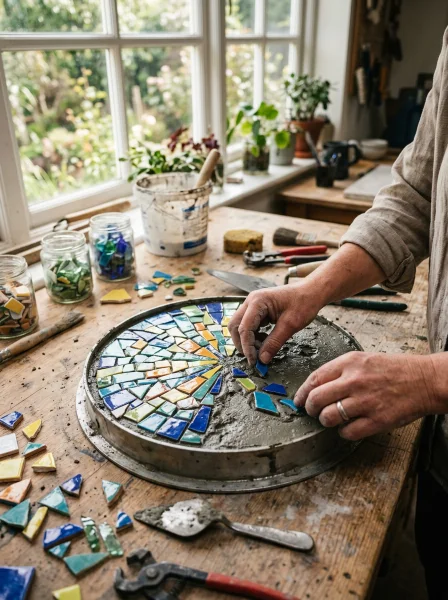 Step-by-Step: How to Make a Concrete Garden Stepping Stone With Mosaic Design Step-by-Step: How to Make a Concrete Garden Stepping Stone With Mosaic Design