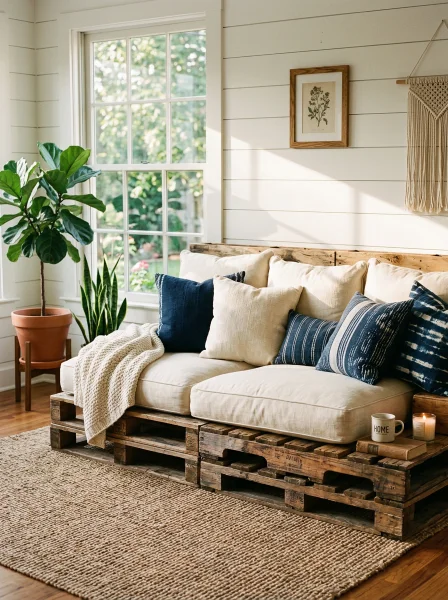 2. DIY Pallet Sofa with Cushions 2. DIY Pallet Sofa with Cushions