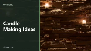 Three pillar candles glowing on ledges of a stacked stone wall, with the title Candle Making Ideas overlaid