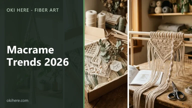 Macrame wall hangings and dyed cord under the title text Macrame Trends 2026